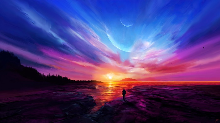 Sunset Over Vibrant Scenic Landscape