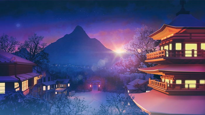 Japanese Pagoda and Village at Sunset 4K