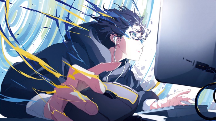 Gamer Boy Playing on PC in Art