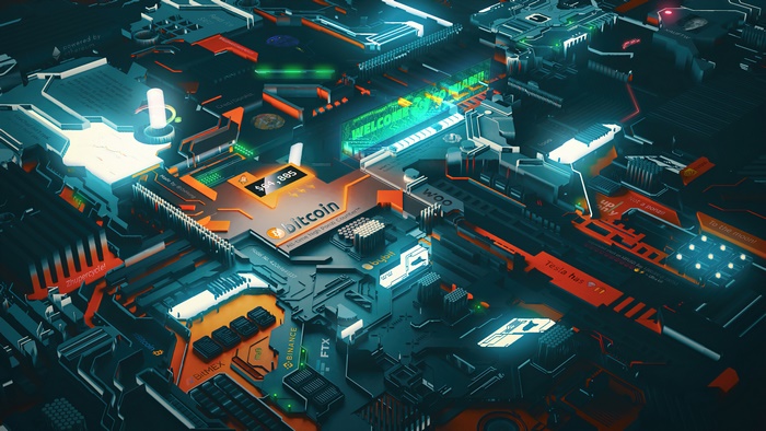 Bitcoin Circuit Board Digital Art 4K