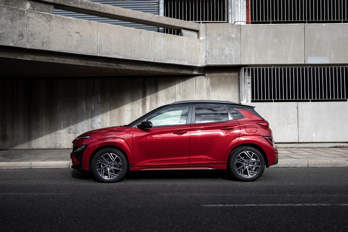 Red 2021 Hyundai Kona N Line SUV parked