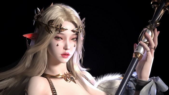 Beautiful Elf Girl with Staff 4K