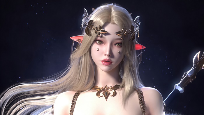 Beautiful Elf with Crown and Staff in 4K