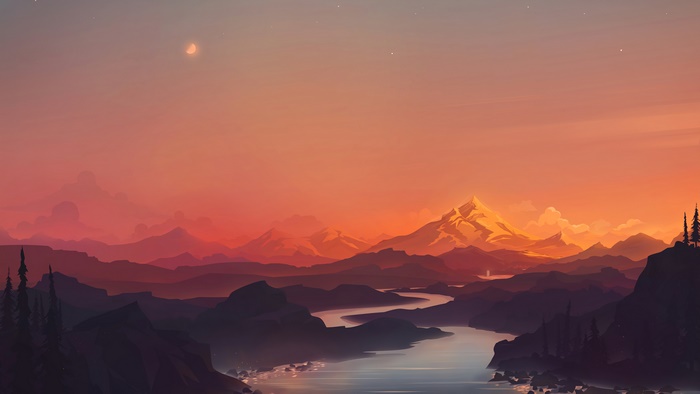 Digital Art of River and Mountain Scenery
