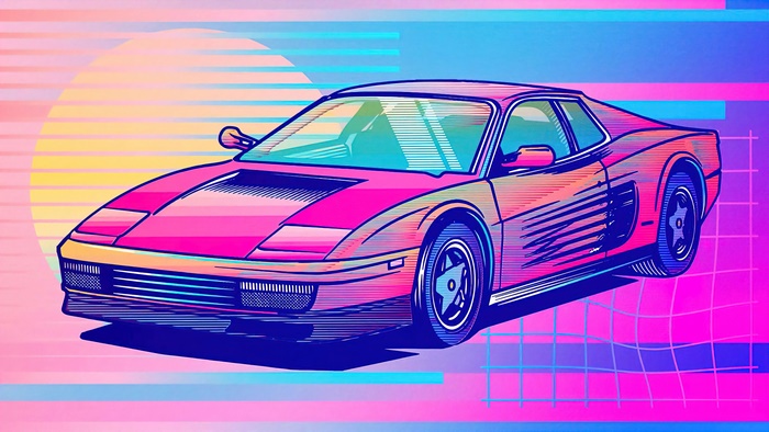 Retro sports car in digital art style