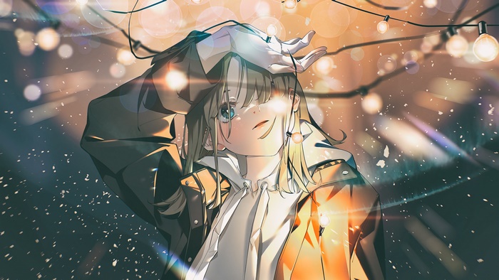 Anime girl with string lights