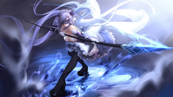 Anime girl warrior with spear 4K