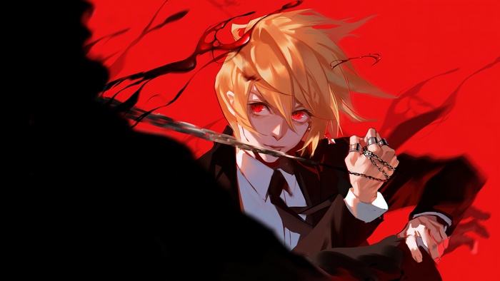 Kurapika from Hunter x Hunter with Chains and Red Eyes in 4K