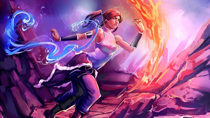 Korra from Legend of Korra using water and firebending