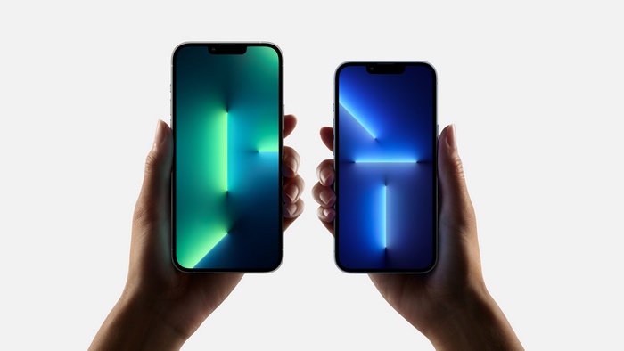 Two iPhones with different wallpapers