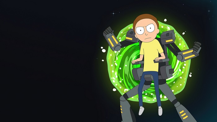 Morty from Rick and Morty in a mech suit with a portal