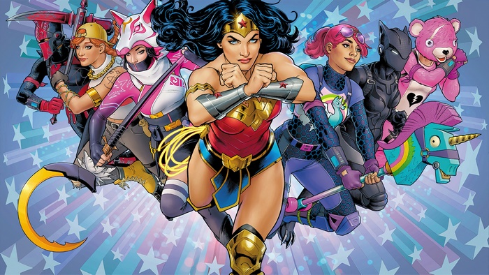 Wonder Woman and Fortnite characters in 4K