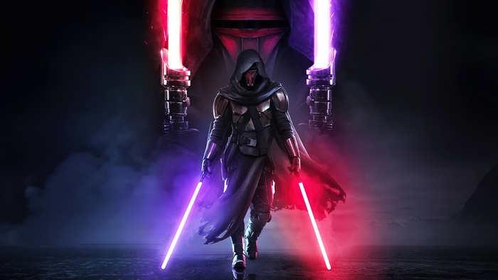 Darth Revan from Star Wars with dual lightsabers