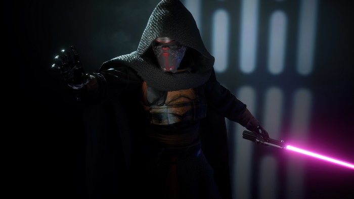 Darth Revan from Star Wars holding a lightsaber