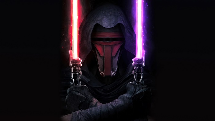Darth Revan from Star Wars with two lightsabers