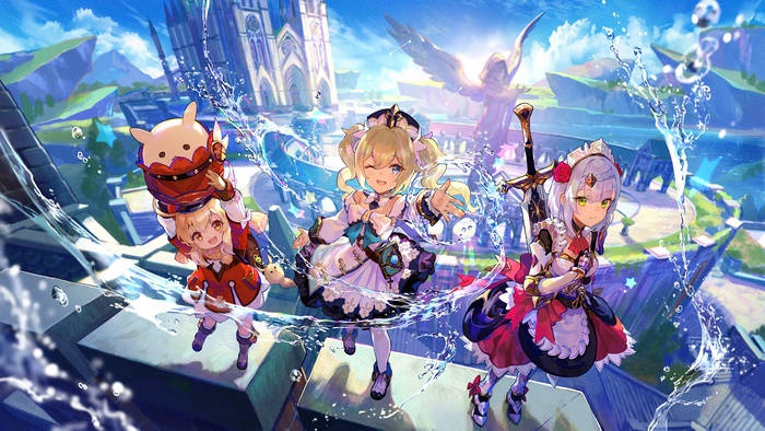 Barbara, Klee, and Noelle from Genshin Impact