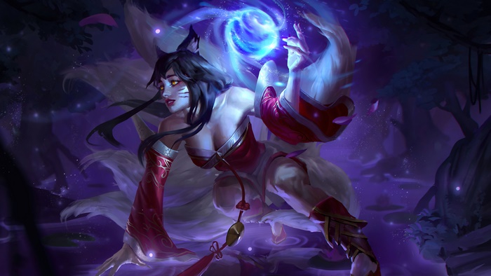 Ahri from League of Legends casting a spell