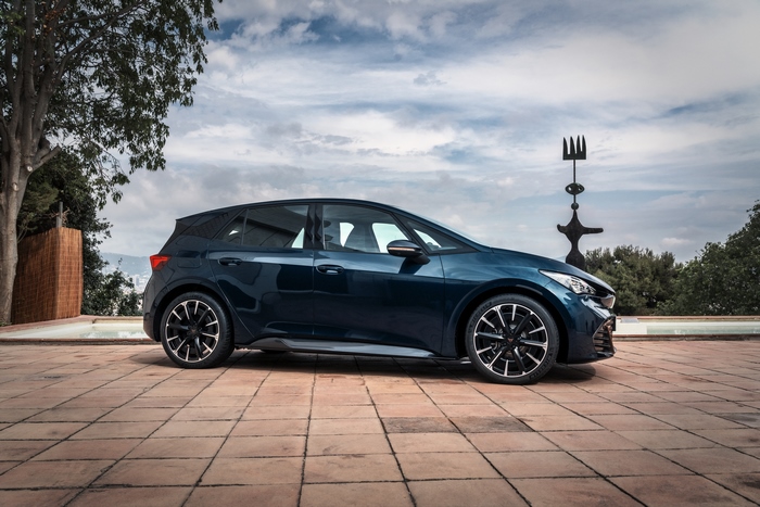 Blue 2021 Cupra Born electric car parked outdoors