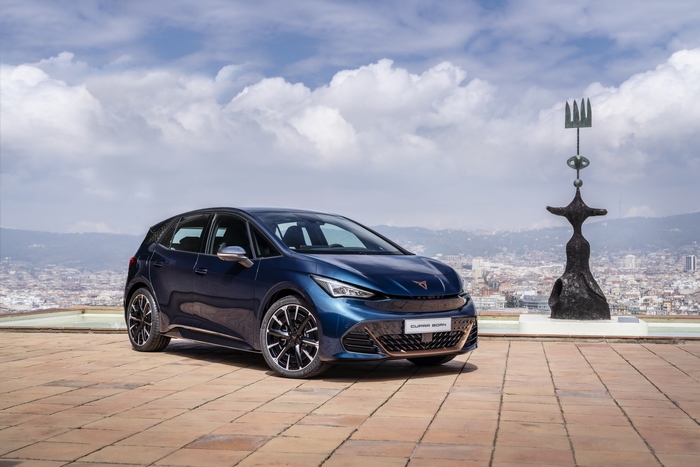 Blue 2021 Cupra Born electric car in Barcelona