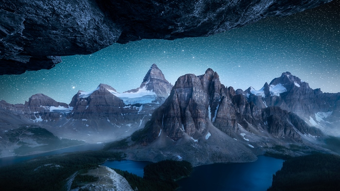 Mount Assiniboine under starry sky, Canada