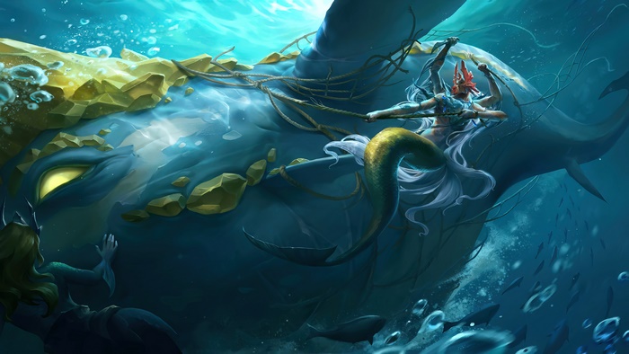Nami and a whale from League of Legends: Runeterra