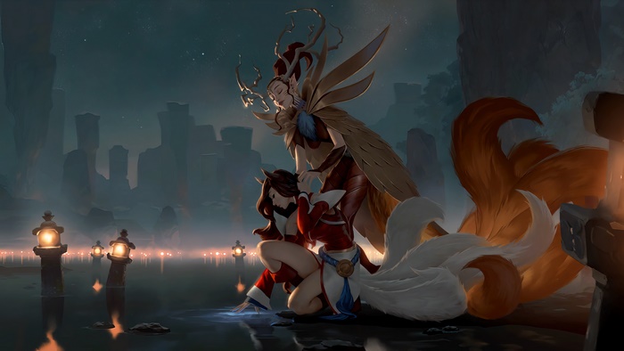 Ahri and Kindred from League of Legends: Runeterra