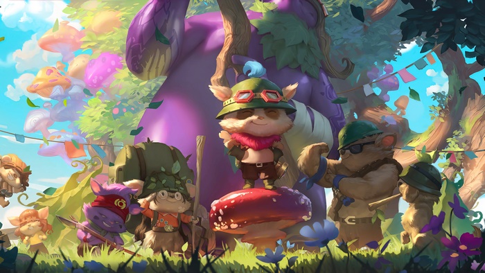 Teemo and friends from League of Legends in a forest
