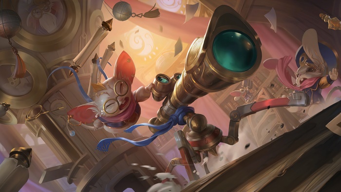 Tristana and Yordles with a telescope in Bandle City