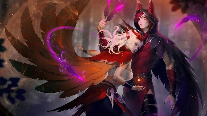 Xayah and Rakan from League of Legends Artwork