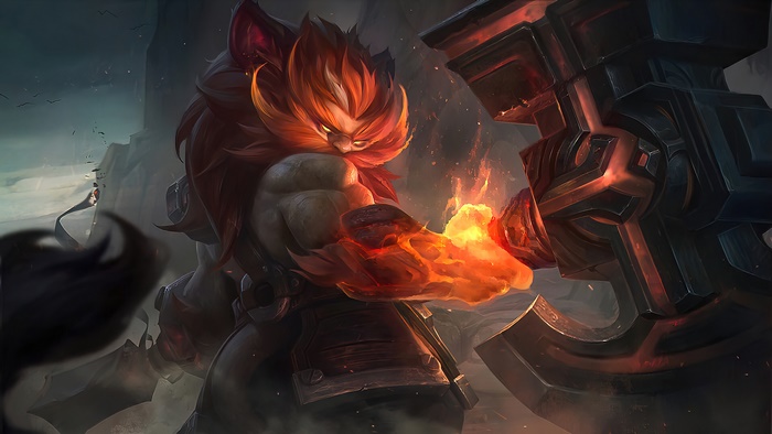 Aulus from Mobile Legends in Fiery Battle Pose