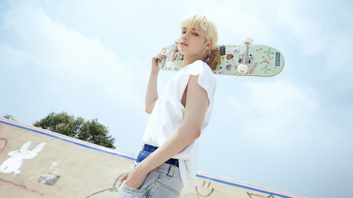 Hueningkai from Tomorrow X Together with Skateboard