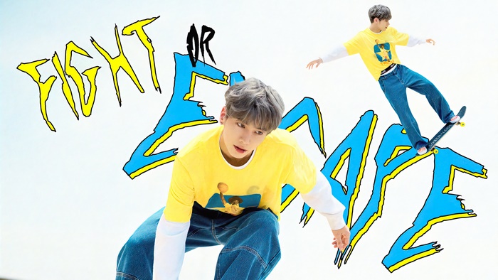 Taehyun from Tomorrow X Together in Fight or Escape concept