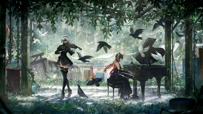 2B and Lucia from Punishing Gray Raven playing music