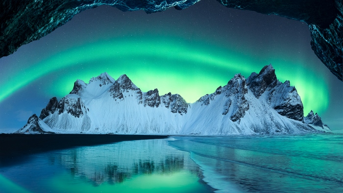 Vestrahorn Mountain Iceland Aurora Borealis