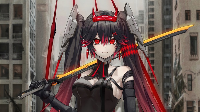 Lucia from Punishing Gray Raven holding a sword