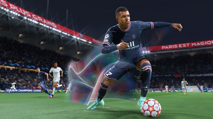 Kylian Mbappe from FIFA 22 in stadium