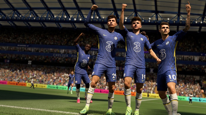 Chelsea FC players celebrating in FIFA 22 4K