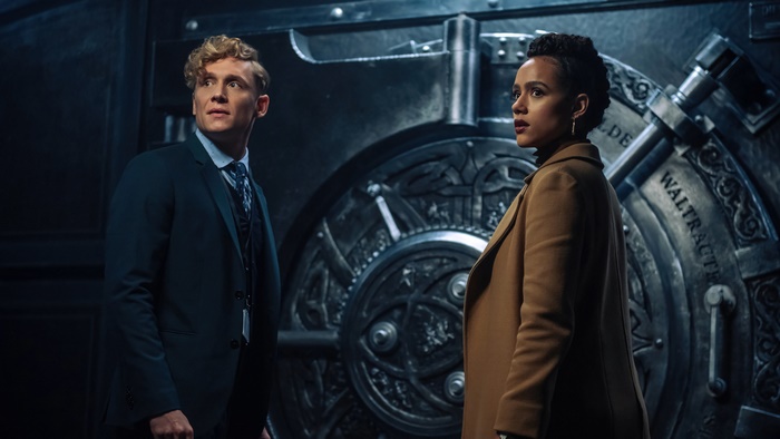 Dieter and Gwendoline in front of a vault