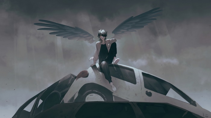 Kazutora from Tokyo Revengers with Dark Wings