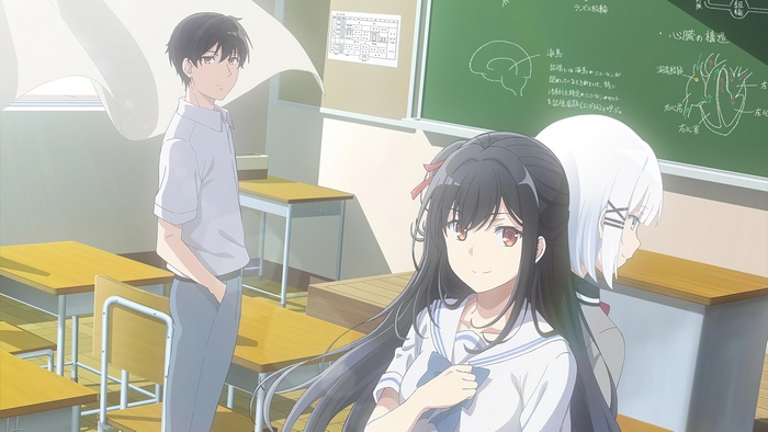 Siesta and Kimihiko from The Detective Is Already Dead in a classroom