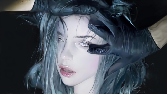 Billie Eilish portrait with black gloves