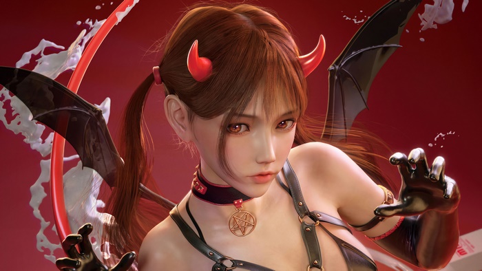 Girl with devil horns and wings, digital art