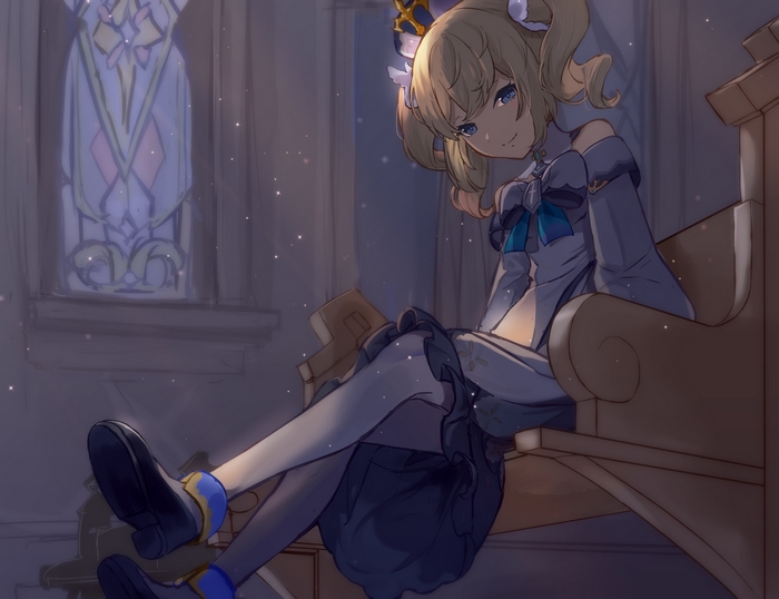 Barbara from Genshin Impact sitting on a throne