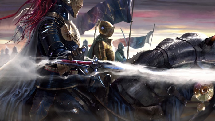 Fantasy Knights in Armor with Flags