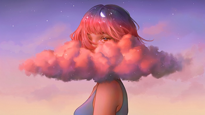 Digital Art of Girl with Cloud Scenery