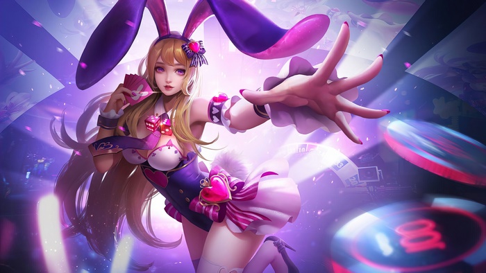 Anime girl with bunny ears and playing cards
