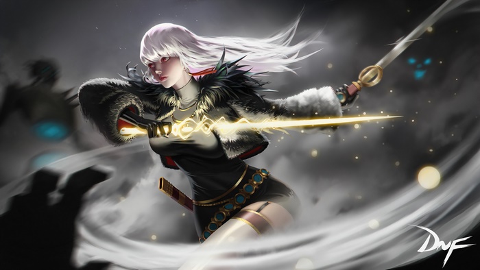 Fantasy warrior girl with glowing sword 4K