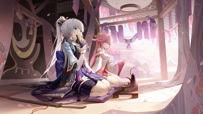 Ayaka and Yae Miko from Genshin Impact in