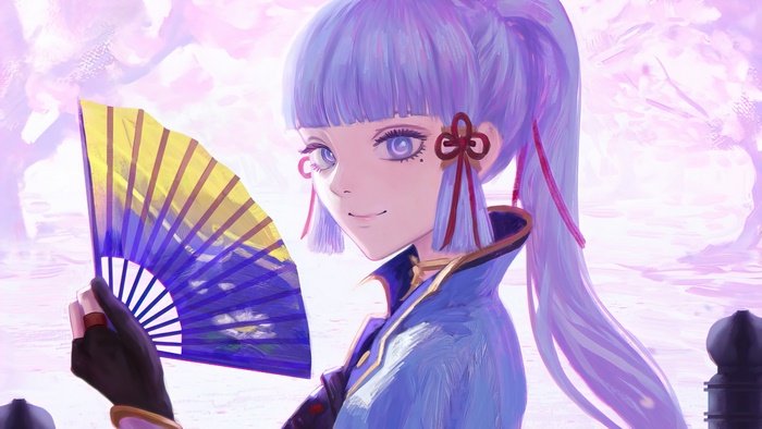 Ayaka from Genshin Impact holding a fan
