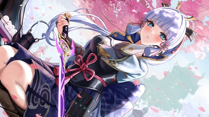 Kamisato Ayaka from Genshin Impact with sword